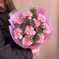 9 розовых гвоздик с эвкалиптом 9 розовых гвоздик с эвкалиптом